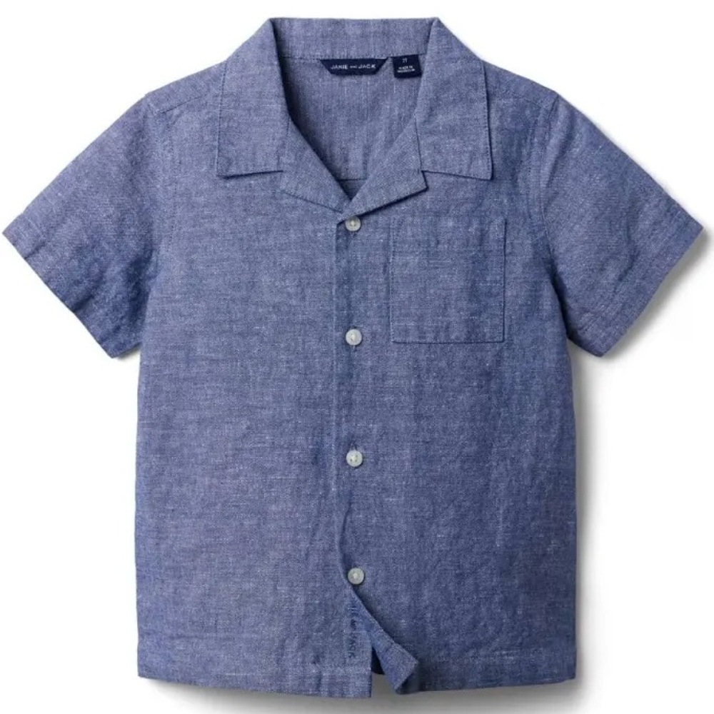 NWT Janie Jack Blue Linen Baby Shirt Beach Club 18-24 mo